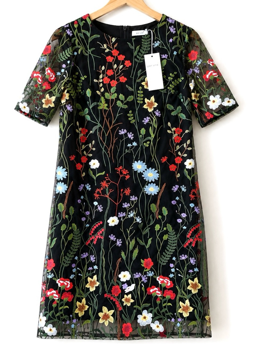 Per Una Black Floral Embroidered Mesh Dress NWT US 6